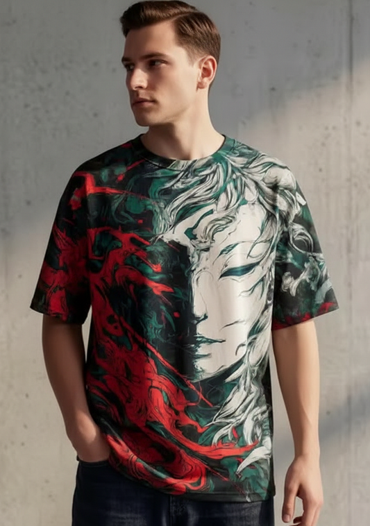 Men’s Oversized Graphic Tee - Abstract Renaissance Fusion