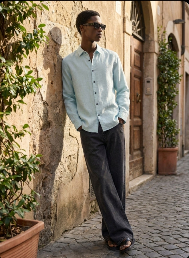 Light Blue- Linen Blend Full sleeves Shirt
