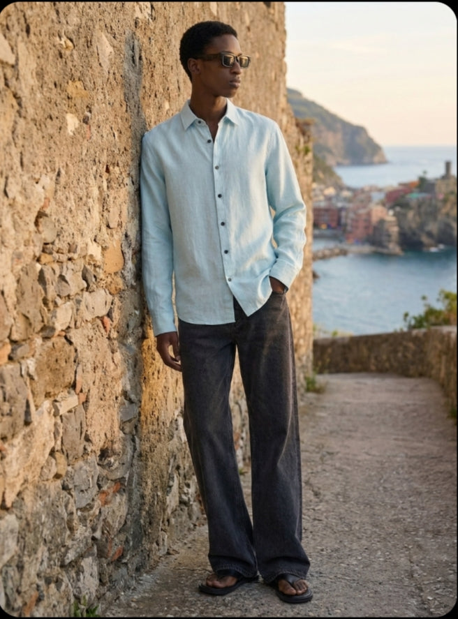 Light Blue- Linen Blend Full sleeves Shirt