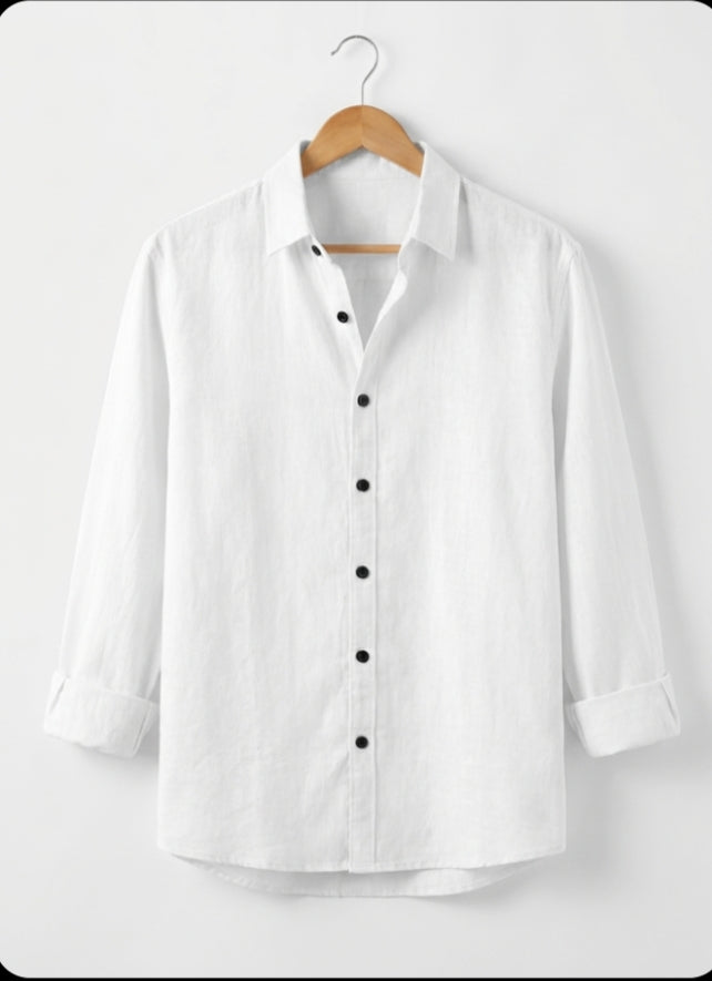 White - Linen Blend Full sleeves Shirt