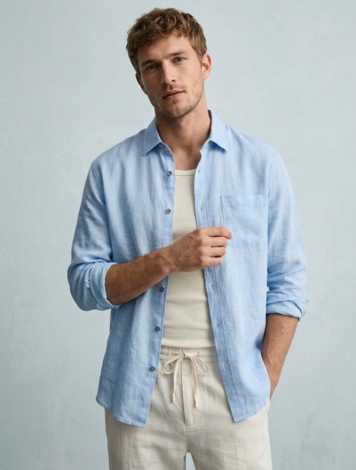 Linen Full sleeves Shirt-sky Blue