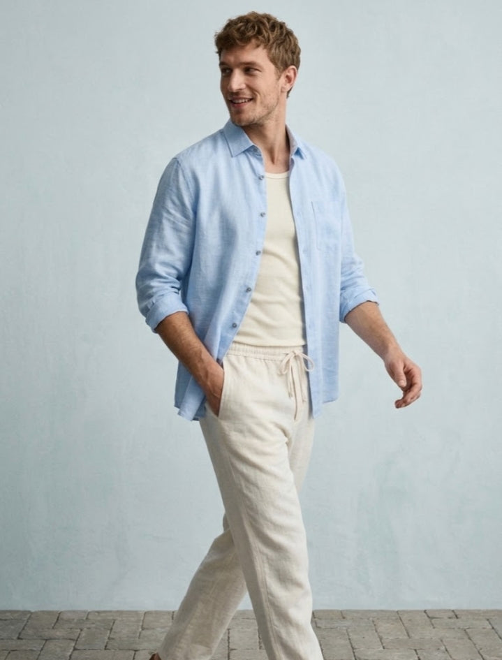 Linen Full sleeves Shirt-sky Blue