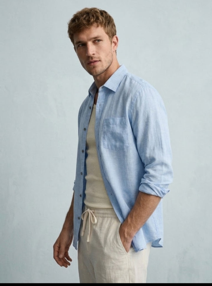 Linen Full sleeves Shirt-sky Blue