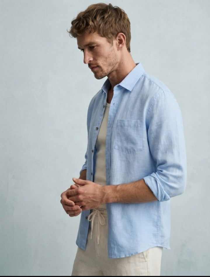 Linen Full sleeves Shirt-sky Blue