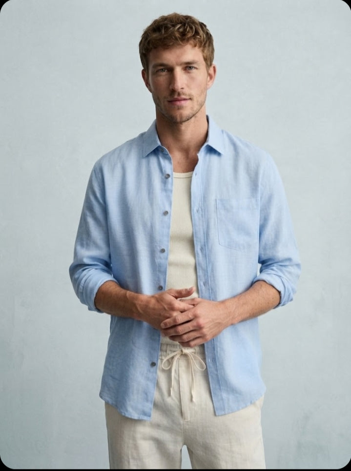 Linen Full sleeves Shirt-sky Blue
