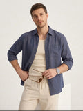 Linen Textured Full sleeves Shirt- Navy