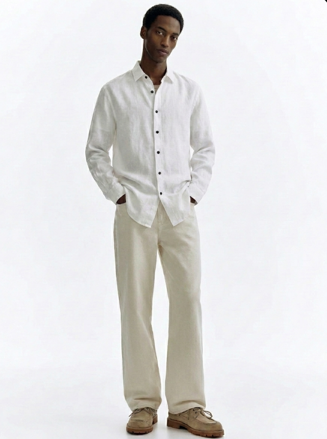 White - Linen Blend Full sleeves Shirt