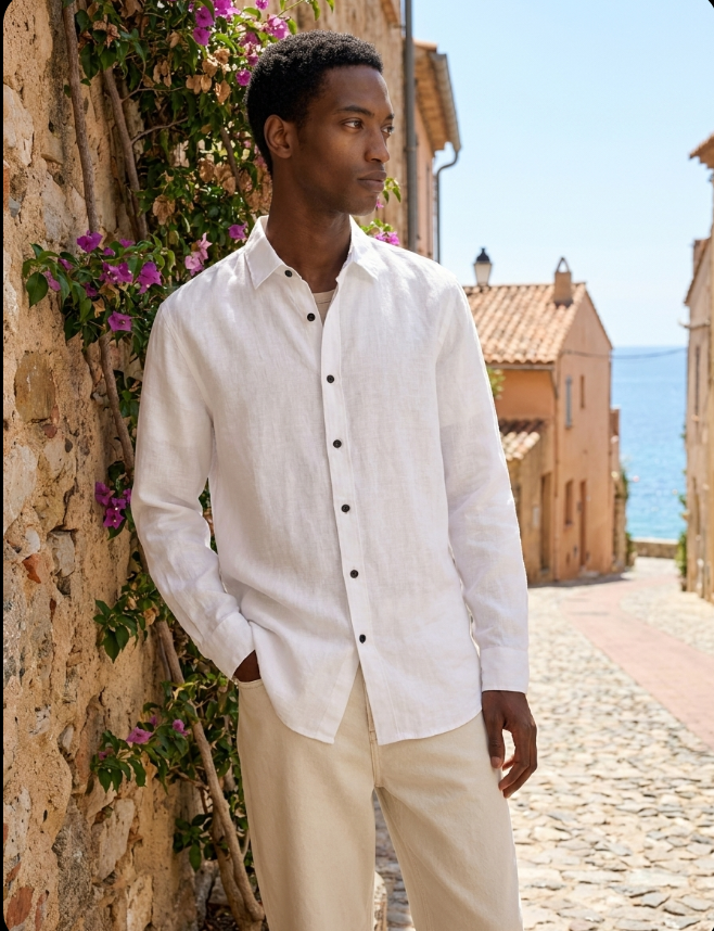 White - Linen Blend Full sleeves Shirt