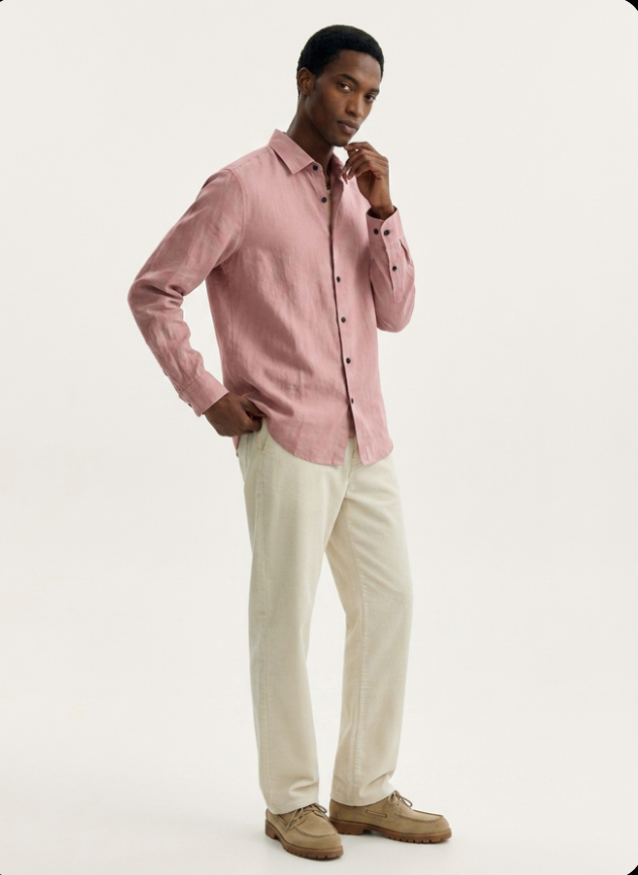 Peach - Linen Blend Full sleeves Shirt