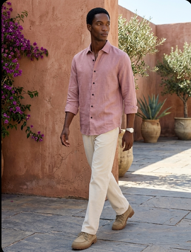 Peach - Linen Blend Full sleeves Shirt