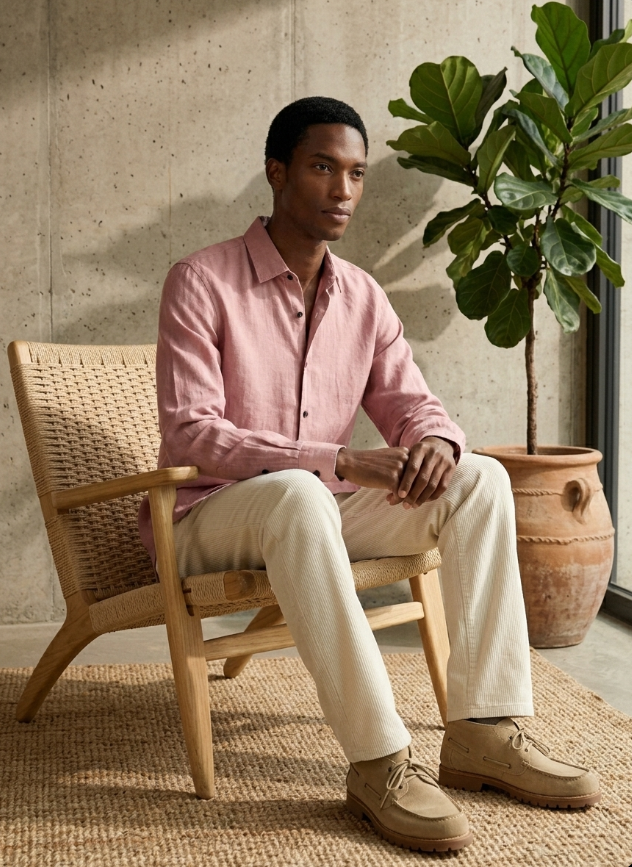 Peach - Linen Blend Full sleeves Shirt