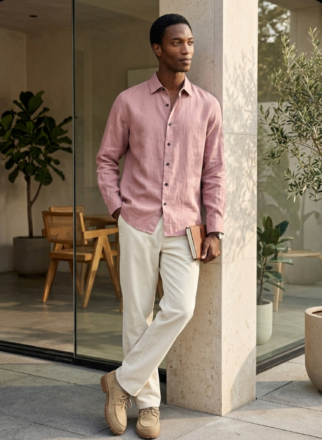 Peach - Linen Blend Full sleeves Shirt