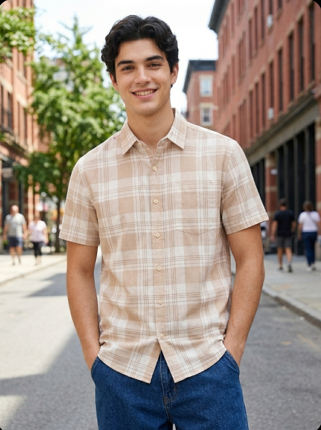 Cotton Blend Half sleeves Shirt- Checked
