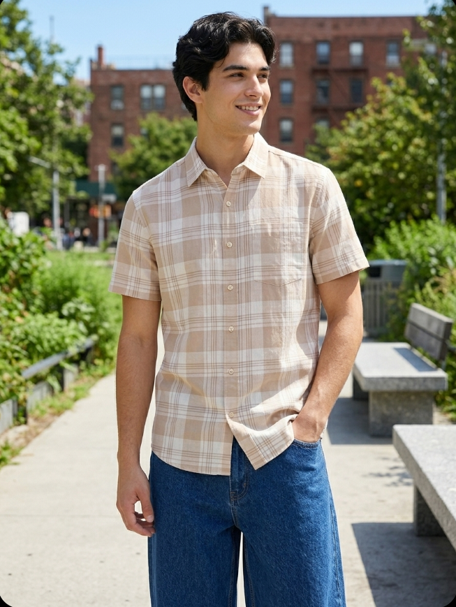 Cotton Blend Half sleeves Shirt- Checked