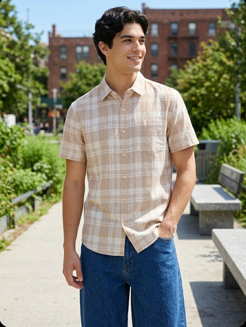 Cotton Blend Half sleeves Shirt- Checked