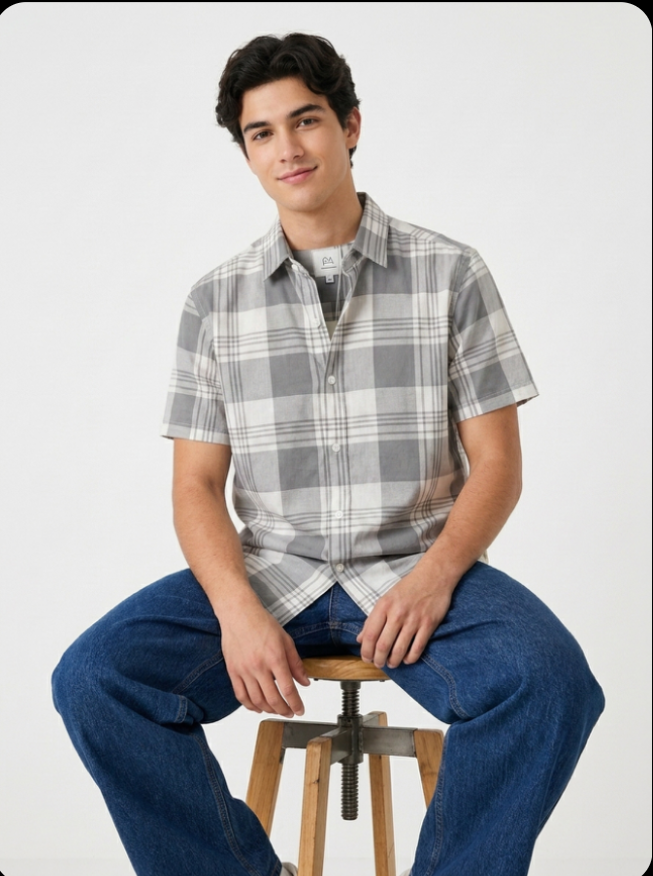 Cotton Blend Half sleeves Shirt- Checked