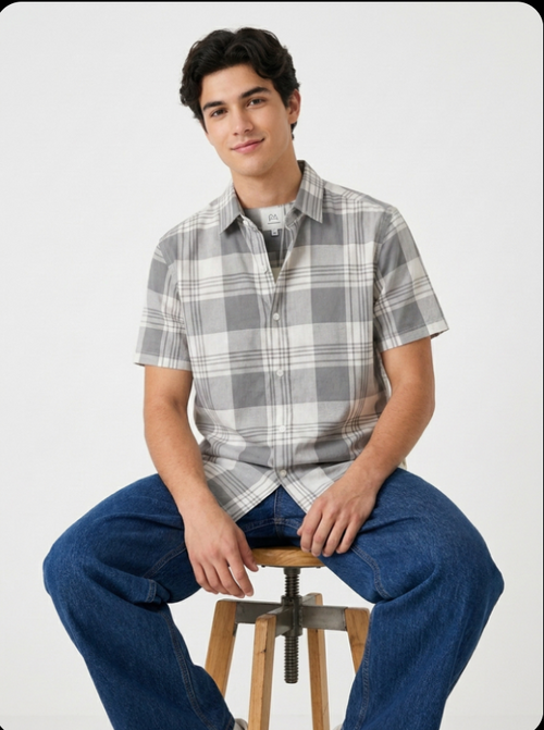 Cotton Blend Half sleeves Shirt- Checked