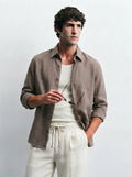 Linen Textured Full sleeves Shirt-Dark Brown